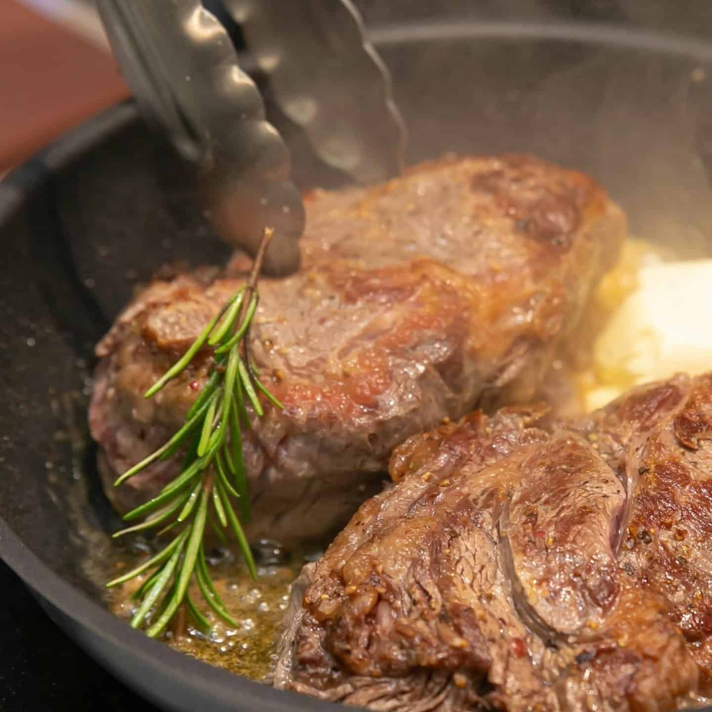 pan fried steak with butter and rosemary